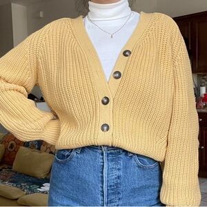 Everlane The Cotton Texture Cardigan Knit Chunky Sweater Butter Yellow Medium